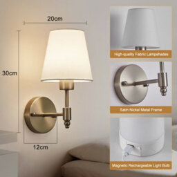 Harper Living Set Of 2 Battery Wall Lights, Fabric Lamps With Rechargeable Bulbs, Remote, 3 Cct & 9 Rgb, Satin Nickel - thumbnail 6