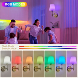 Harper Living Set Of 2 Battery Wall Lights, Fabric Lamps With Rechargeable Bulbs, Remote, 3 Cct & 9 Rgb, Satin Nickel - thumbnail 4