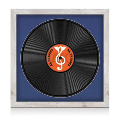 "16X16"" White Rustic Modern Vinyl Record Frame With Blue Mount For 12 Inch Lp Disc - Ak Frames" - image 1