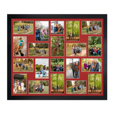AK Frames 80X70Cm Black Modern Multi Photo Frame With Crimson Mount - Holds 20 Apertures (18X) 6X4, (2X) 4X4 Photos - image 1