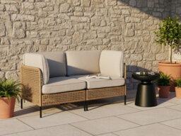 Beliani Garden Sofa 2 Seater Omegana Pe Rattan Light Beige - thumbnail 2