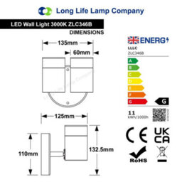Long Life Lamps Company Modern 11W Led Outdoor Twin Garden Wall Light Black Warm White Zlc346B - thumbnail 2