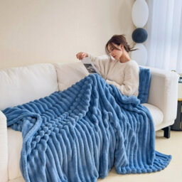 Living And Home Comfortable Silky Warm Soft Reversible Fluffy Striped Throw Blanket 230Cm W X 200Cm D - thumbnail 2