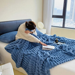 Living And Home Comfortable Silky Warm Soft Reversible Fluffy Striped Throw Blanket 230Cm W X 200Cm D - thumbnail 3