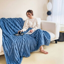 Living And Home Comfortable Silky Warm Soft Reversible Fluffy Striped Throw Blanket 230Cm W X 200Cm D - thumbnail 4