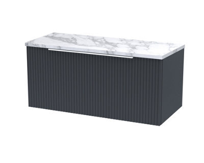 Balterley Tixall Fluted 1 Drawer Wall Hung Vanity Unit With Laminate Worktop, Dark Grey, 800mm - image 1