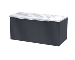 Balterley Tixall Fluted 1 Drawer Wall Hung Vanity Unit With Laminate Worktop, Dark Grey, 800mm