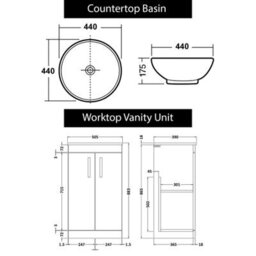 Royal Bathrooms 500mm Floor Standing Vanity Unit 2 Door Indigo Grey Gloss & Countertop Basin - Breeze With Matt Black Handle - thumbnail 4