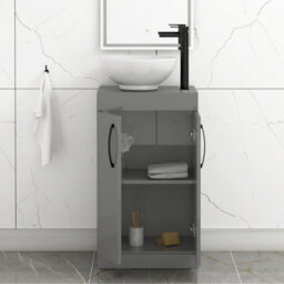 Royal Bathrooms 500mm Floor Standing Vanity Unit 2 Door Indigo Grey Gloss & Countertop Basin - Breeze With Matt Black Handle - thumbnail 3