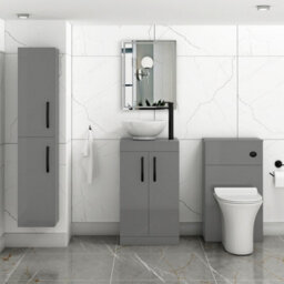 Royal Bathrooms 500mm Floor Standing Vanity Unit 2 Door Indigo Grey Gloss & Countertop Basin - Breeze With Matt Black Handle - thumbnail 2