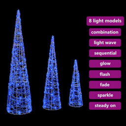 Vidaxl Christmas Tree With 90 Leds 3 Pcs Blue 20 X 20 X 80 Cm Acrylic - thumbnail 9