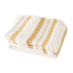 Nevni Soft Cotton Striped Tufted Double Throw For Sofa, Couch, Bed - 150 X 200 Cm, Ochre - thumbnail 4