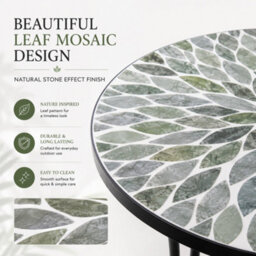 Shatchi Leaf Mosaic Bistro Set With Folding Chairs, Ceramic Top Outdoor Table And Two Seat Garden Furniture For Patio And Balcony - thumbnail 2