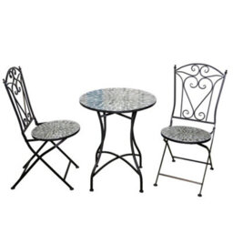 Shatchi Leaf Mosaic Bistro Set With Folding Chairs, Ceramic Top Outdoor Table And Two Seat Garden Furniture For Patio And Balcony