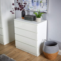 Home Source Lugano White 4 Drawer Chest Of Drawers High Gloss Drawer Fronts - thumbnail 2