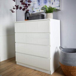 Home Source Lugano White 4 Drawer Chest Of Drawers High Gloss Drawer Fronts - thumbnail 3