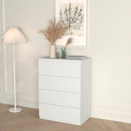 Home Source Lugano White 4 Drawer Chest Of Drawers High Gloss Drawer Fronts