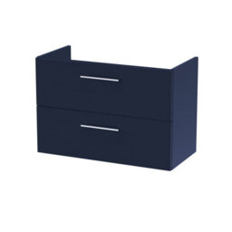 Nuie Hudson Reed Arno Wall Hung Vanity Unit, Durable 2 Soft Close Door Bathroom Sink Vanity Unit With Shelf In Midnight Blue, 800mm - thumbnail 1