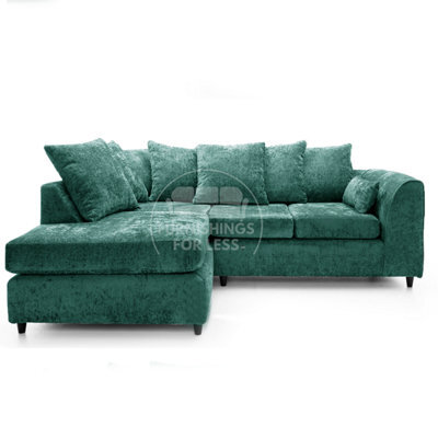 Furnishings For Less UK Monaco Chenille Fabric 3 To 4 Seater L Shaped Corner Sofa  Teal Left Hand Facing - image 1
