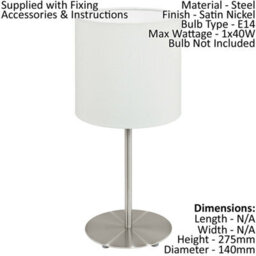 Stylish Satin Nickel Table Desk Lamp With White Fabric Shade - thumbnail 2