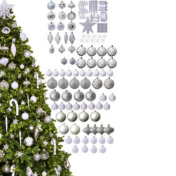 Christmas Tree World The 128Pc White & Silver Full Heavy Coverage Bauble Set (6Ft/180Cm Trees) - thumbnail 2