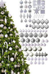 Christmas Tree World The 128Pc White & Silver Full Heavy Coverage Bauble Set (6Ft/180Cm Trees) - thumbnail 1