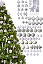 Christmas Tree World The 128Pc White & Silver Full Heavy Coverage Bauble Set (6Ft/180Cm Trees) - thumbnail 3