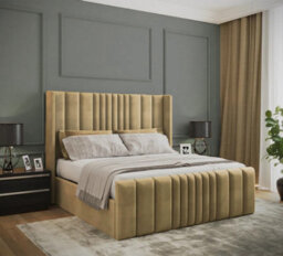 Adore Designs Miami Winged Plush Velvet Ottoman Storage Bed, With Footboard - 4Ft6 Double - Coffee - thumbnail 1