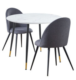 Hallowood Furniture Finley Small Round Dining Table In White Marble Finish With 2 Curved Back Grey Fabric Chairs - thumbnail 8