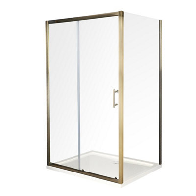 Homestylestore Antique Brass Reversible Wet Room Corner Sliding Door Shower Enclosure With White Tray 1000 X 800mm - image 1