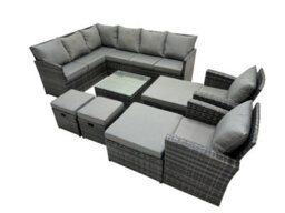 Fimous 12 Seat Poly Rattan Outdoor Patio Coffee Table Corner Sofa Set With 4 Stools 2 Chairs For Garden Backyard Dark Grey Mixed - thumbnail 2
