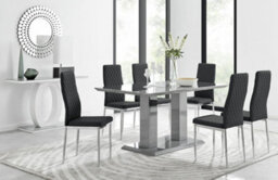 Furniturebox Imperia Grey High Gloss 6 Seater Dining Table With Structural 2 Plinth Column Legs 6 Black Stitched Faux Leather Milan Chairs - thumbnail 1