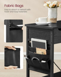 Songmics Vasagle Slim Side Table With Charging Station, Narrow Bedside Table With Storage, End Table With Usb Ports, Outlets, Black - thumbnail 5