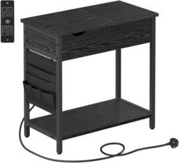 Songmics Vasagle Slim Side Table With Charging Station, Narrow Bedside Table With Storage, End Table With Usb Ports, Outlets, Black - thumbnail 8