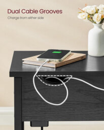Songmics Vasagle Slim Side Table With Charging Station, Narrow Bedside Table With Storage, End Table With Usb Ports, Outlets, Black - thumbnail 3