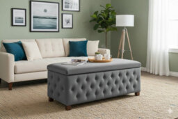 120Cm Wide Empire Ottoman Storage Box With Legs, Grey Velvet Chesterfield Upholstered Ottoman Footstool Coffee Table - thumbnail 6