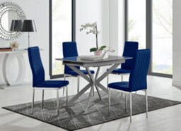 Furniturebox Uk Lira 100Cm Grey Metal Extending Dining Table & 4 Navy Velvet Milan Chairs - thumbnail 1