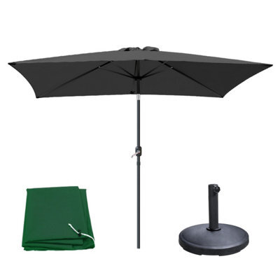 Sundaze 2X3M Black Garden Parasol Rectangular Umbrella Patio Standing With Base Weights & Cover - image 1