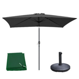 Sundaze 2X3M Black Garden Parasol Rectangular Umbrella Patio Standing With Base Weights & Cover - thumbnail 1