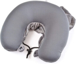 Travel Pillow Hoodie - Grey Soft Plush Neck Supporting Cushion With Drawstring Closure Hood - Measures 32 X 30 X 9Cm - thumbnail 7