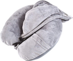 Travel Pillow Hoodie - Grey Soft Plush Neck Supporting Cushion With Drawstring Closure Hood - Measures 32 X 30 X 9Cm - thumbnail 5