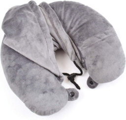 Travel Pillow Hoodie - Grey Soft Plush Neck Supporting Cushion With Drawstring Closure Hood - Measures 32 X 30 X 9Cm - thumbnail 6