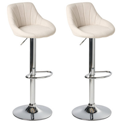 Beliani Set Of 2 Bar Stools Lucca Swivel Fabric Light Beige - image 1