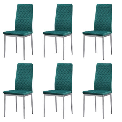 Mihomeuk Allie Set Of 6 Green Plush Velvet Dining Chairs With Steel Legs - image 1