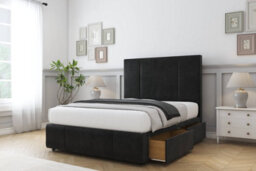 "Comfort Arya Black Plush Divan Bed Set 2 Drawers Left Side - 54"" Floor Standing & 12"" Footboard 3' Single" - thumbnail 2