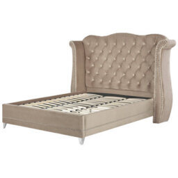 Beliani Bed Velvet Ayette 180 X 200 Cm (Eu Super King) Taupe - thumbnail 5