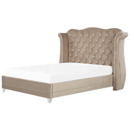 Beliani Bed Velvet Ayette 180 X 200 Cm (Eu Super King) Taupe