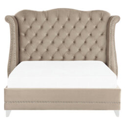 Beliani Bed Velvet Ayette 180 X 200 Cm (Eu Super King) Taupe - thumbnail 4