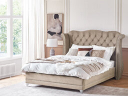 Beliani Bed Velvet Ayette 180 X 200 Cm (Eu Super King) Taupe - thumbnail 2