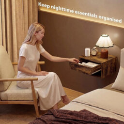 Set Of 2 Floating Bedside Tables, Rustic Brown Wall-Mounted Nightstands - thumbnail 5